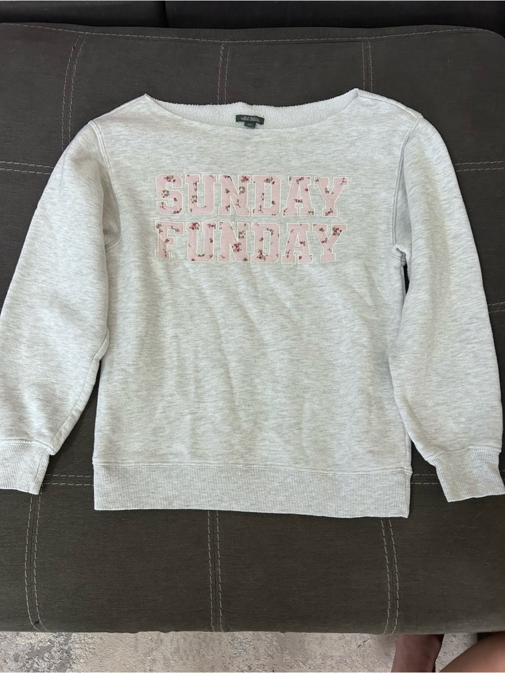 wild fable Light Gray Off-the-Shoulder Sweater with Pink Lettering